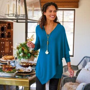 Soft Surroundings Madeline Tunic V Neck Asymmetric Hem Lagenlook Mykonos Blue 2X